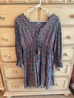 Nostalgia Printed Long-Sleeve Mini Dress